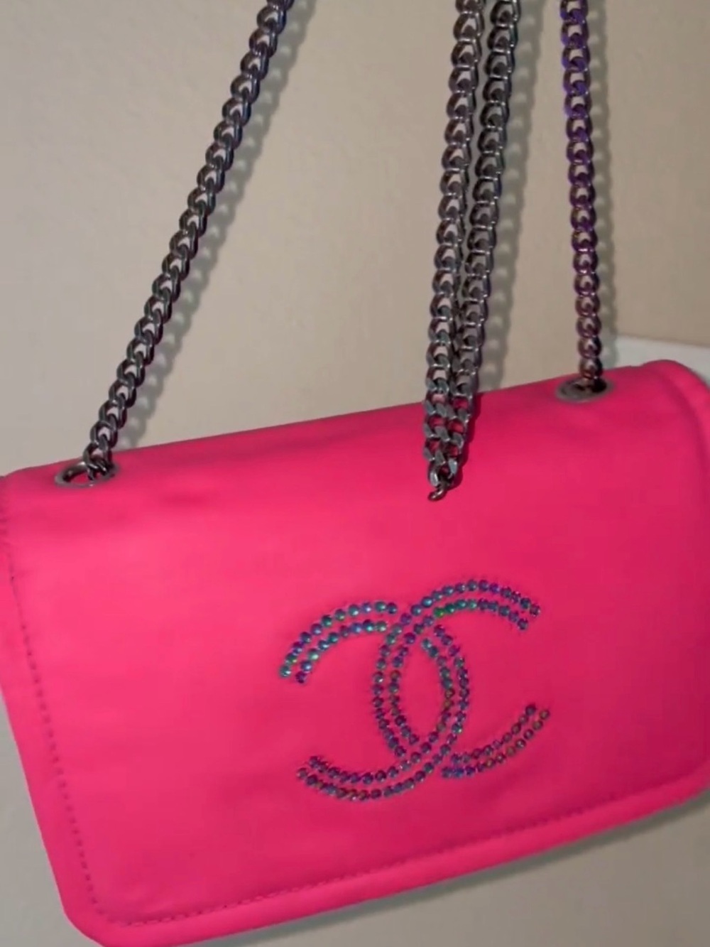 CHANEL Hot Pink Small Flap Crossbody with Iridescent Crystal CC - Picture 2 of 12